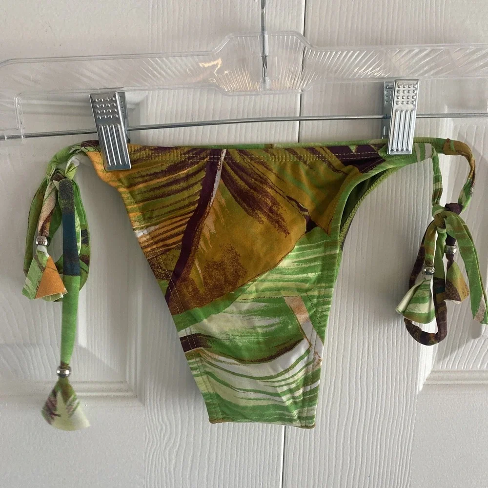 Liquido Abstract Print Tie Side Bikini Bottom Womens Size XL Green Lycra NWT‎